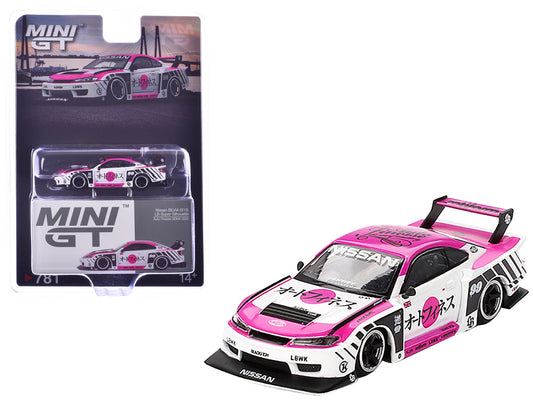 Nissan "LB - Super Silhouette" S15 SILVIA RHD (Right Hand Drive) 99 "Auto Finesse - SEMA 2023" White and Pink Limited Edition 1/64 Diecast Model Car by Mini GT free shipping USA - Rapid Vehicles