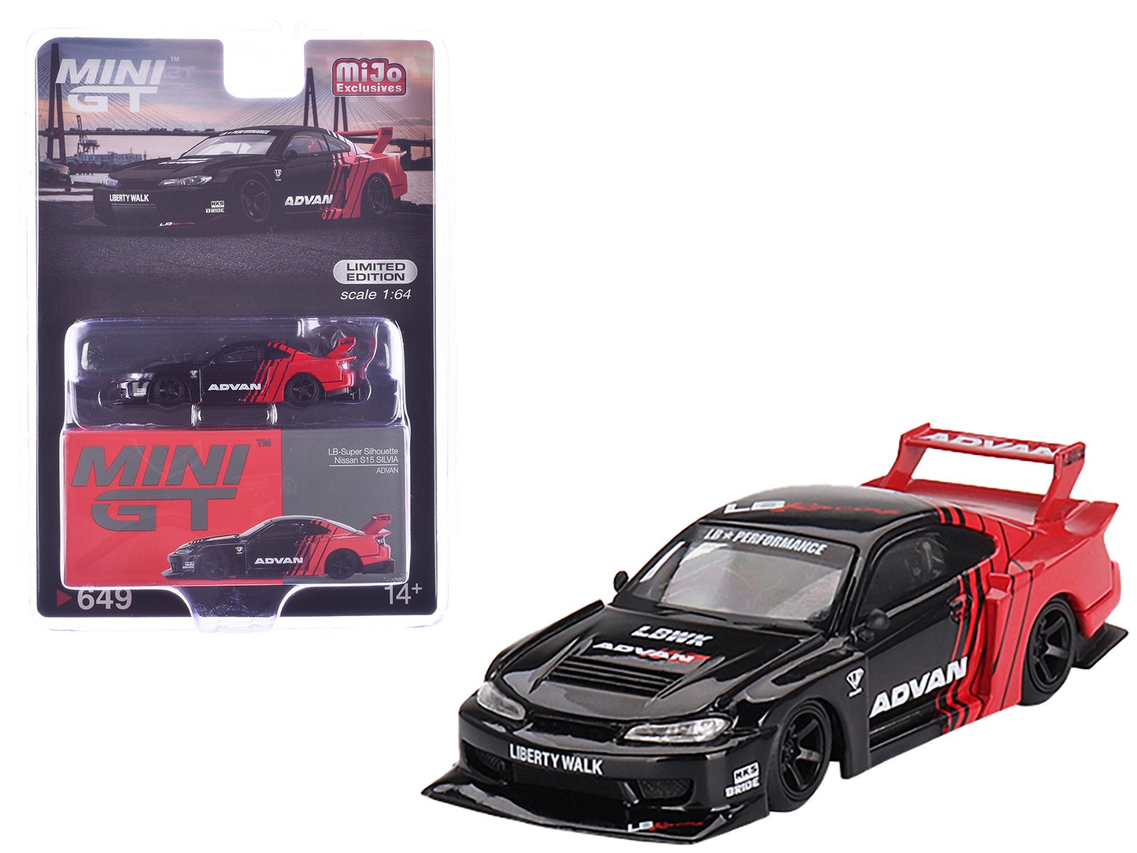 Nissan "LB - Super Silhouette" S15 SILVIA RHD (Right Hand Drive) Red and Black "ADVAN" Limited Edition 1/64 Diecast Model Car by Mini GT free shipping USA - Rapid Vehicles