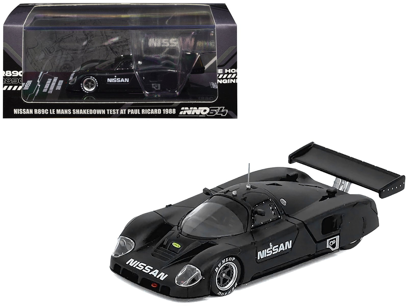 Nissan R89C Matt Black "Le Mans Shakedown Test at Paul Ricard 1988" 1/64 Diecast Model Car by Inno Models free shipping USA - Rapid Vehicles