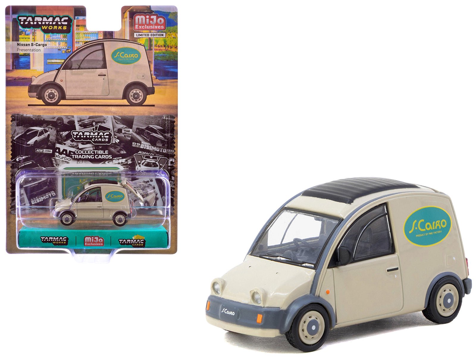 Nissan S - Cargo Van RHD (Right Hand Drive) "Presentation" Beige with Tarmac Cards "Global64" Series 1/64 Diecast Model Car by Tarmac Works free shipping USA - Rapid Vehicles