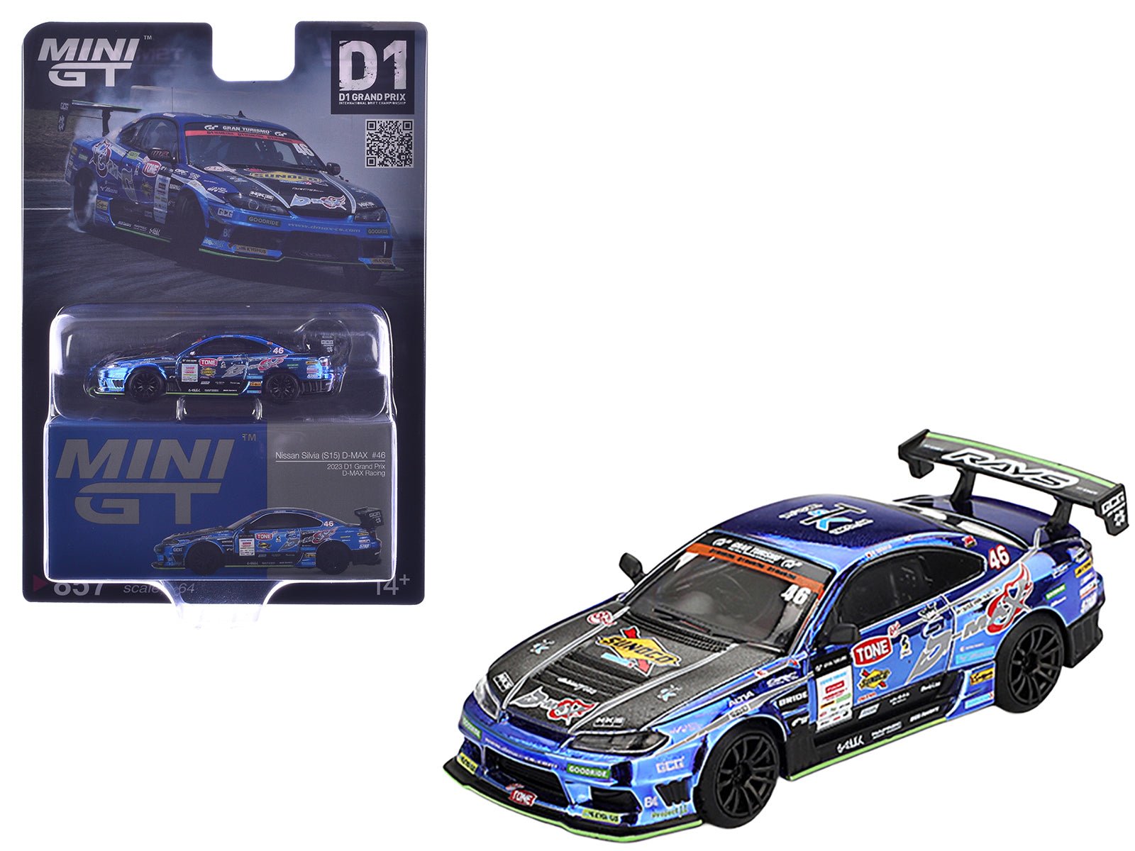 Nissan Silvia (S15) D - MAX RHD (Right Hand Drive) 46 Masao Suenaga "D - MAX Racing" "D1 Grand Prix" (2023) Limited Edition 1/64 Diecast Model Car by Mini GT free shipping USA - Rapid Vehicles