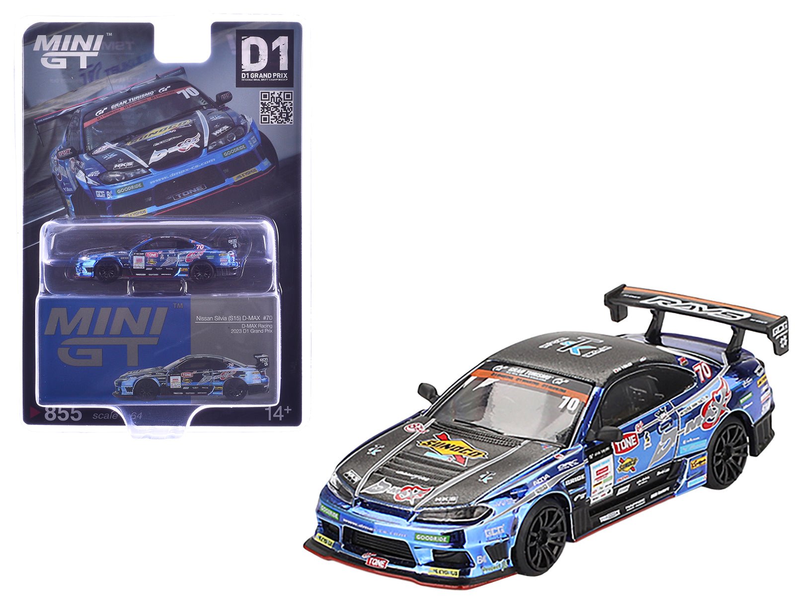 Nissan Silvia (S15) D - MAX RHD (Right Hand Drive) 70 Masashi Yokoi "D - MAX Racing" "D1 Grand Prix" (2023) Limited Edition 1/64 Diecast Model Car by Mini GT free shipping USA - Rapid Vehicles