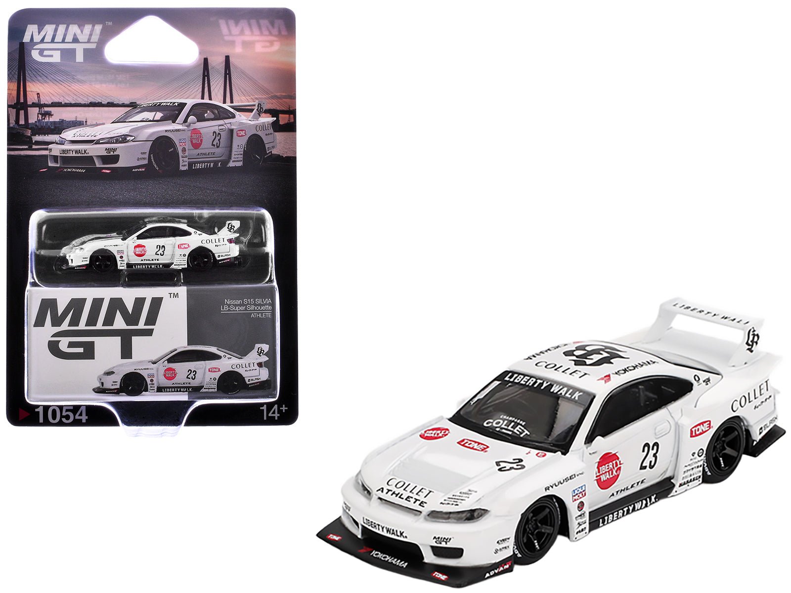 Nissan Silvia (S15) LB-Super Silhouette RHD (Right Hand Drive) 23 "Athlete" White with Graphics Limited Edition 1/64 Diecast Model Car by Mini GT free shipping USA - Rapid Vehicles