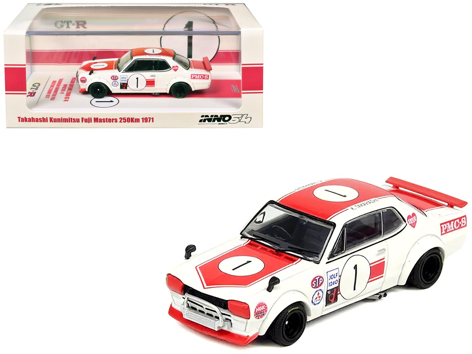 Nissan Skyline 2000 GT - R (KPGC10) 1 RHD (Right Hand Drive) Takahashi Kinimitsu "Fuji Masters 250km" (1971) 1/64 Diecast Model Car by Inno Models free shipping USA - Rapid Vehicles
