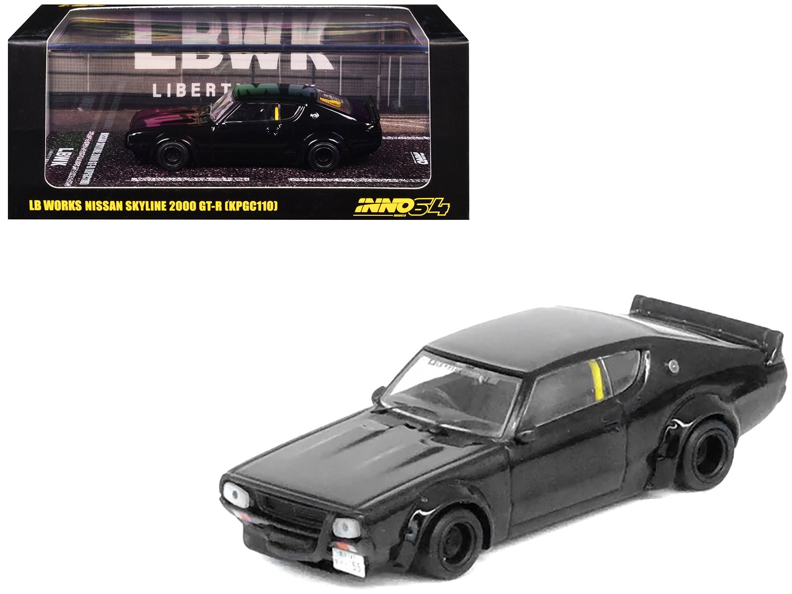 Nissan Skyline 2000 GT - R (KPGC110) RHD (Right Hand Drive) "LB - Works" Black 1/64 Diecast Model Car by Inno Models free shipping USA - Rapid Vehicles