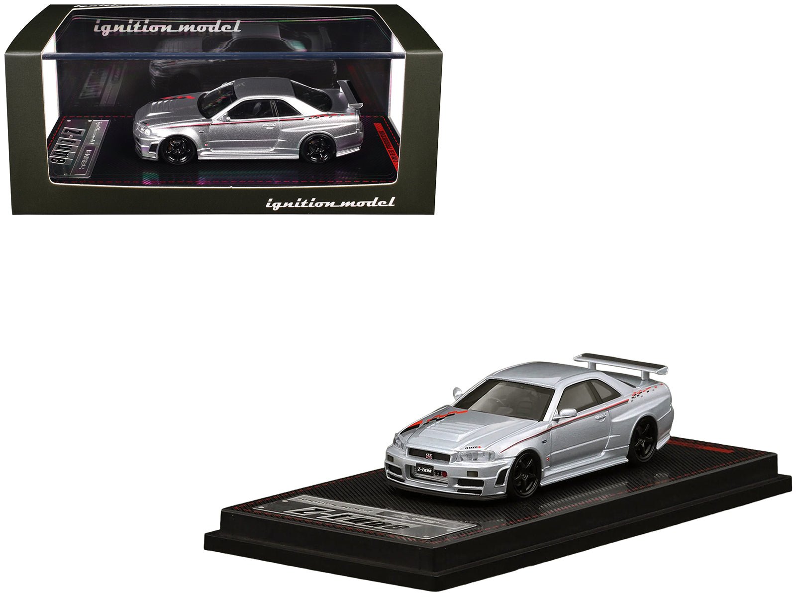 Nissan Skyline GT - R (BNR34) Z - Tune Nismo RHD (Right Hand Drive) Silver Metallic with Graphics 1/64 Diecast Model Car by Ignition Model free shipping USA - Rapid Vehicles