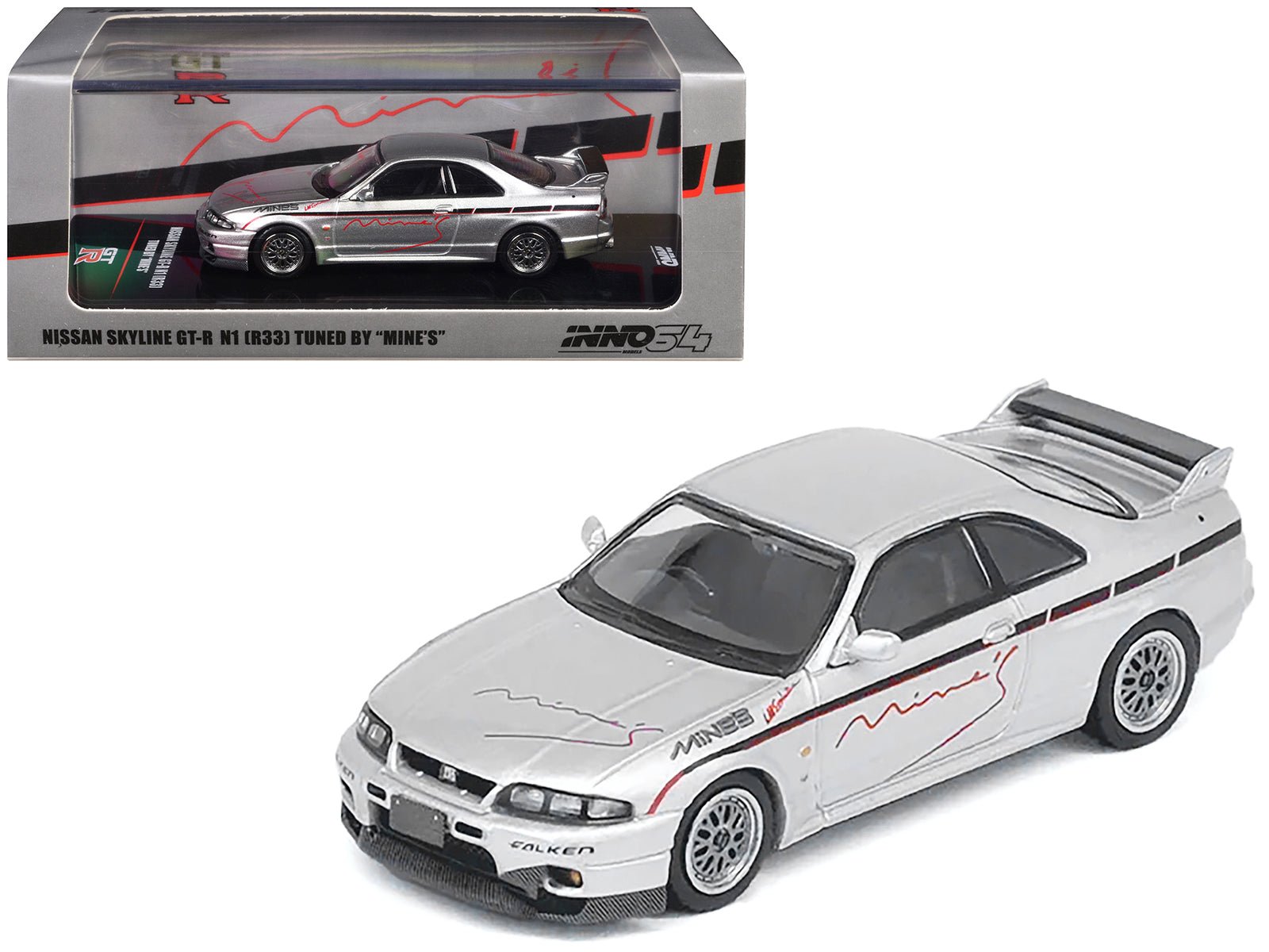 Nissan Skyline GT - R N1 (R33) RHD (Right Hand Drive) "Tuned by Mine's" Silver 1/64 Diecast Model Car by Inno Models free shipping USA - Rapid Vehicles