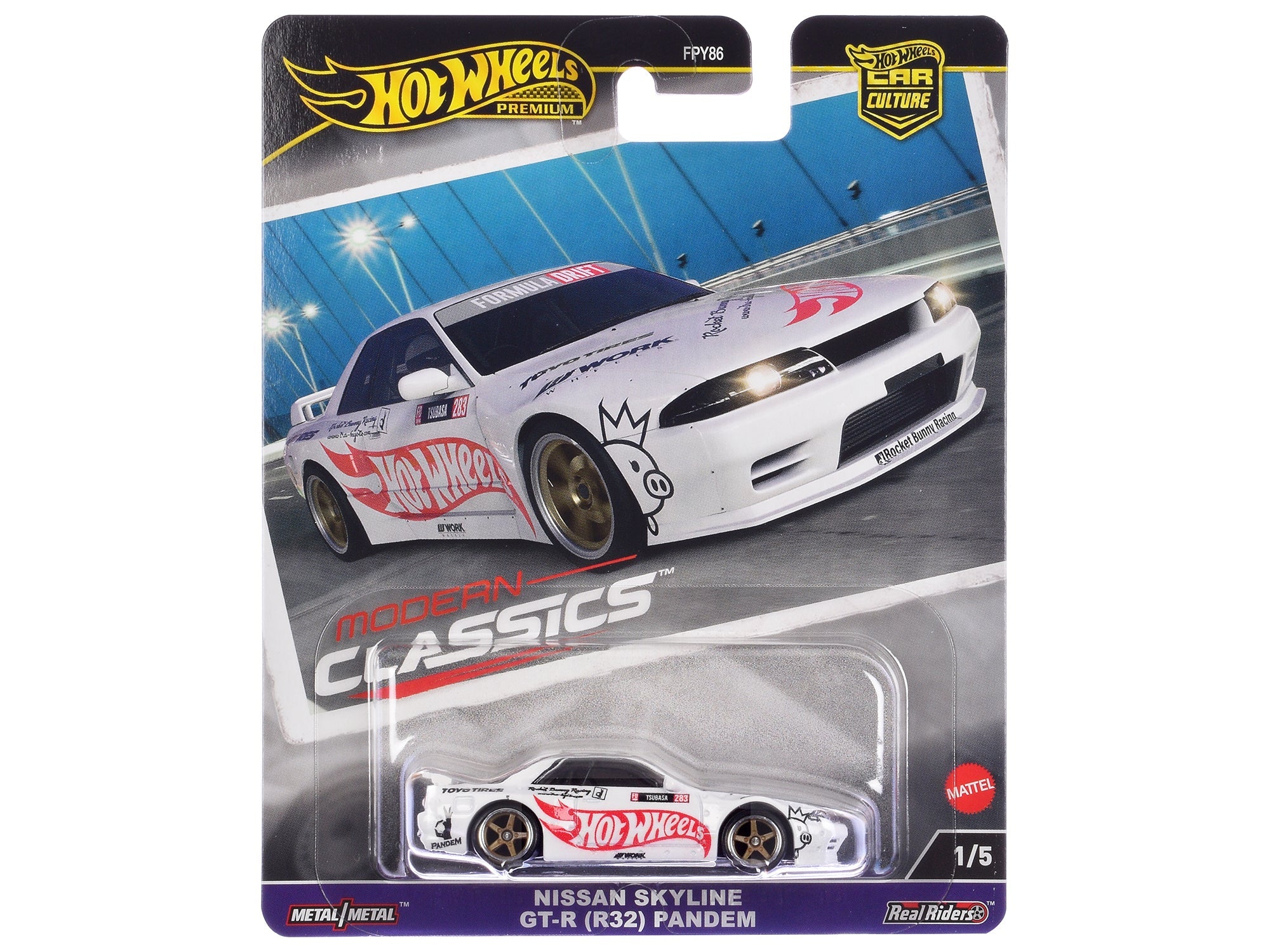 Nissan Skyline GT - R (R32) "Pandem" White with "Hot Wheels" Logo "Modern Classics" Series Diecast Model Car by Hot Wheels free shipping USA - Rapid Vehicles