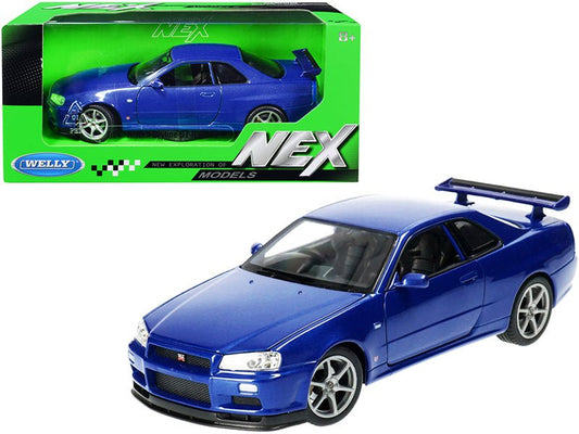 Nissan Skyline GT-R (R34) RHD (Right Hand Drive) Blue Metallic "NEX Models" 1/24 Diecast Model Car by Welly free shipping USA - Rapid Vehicles