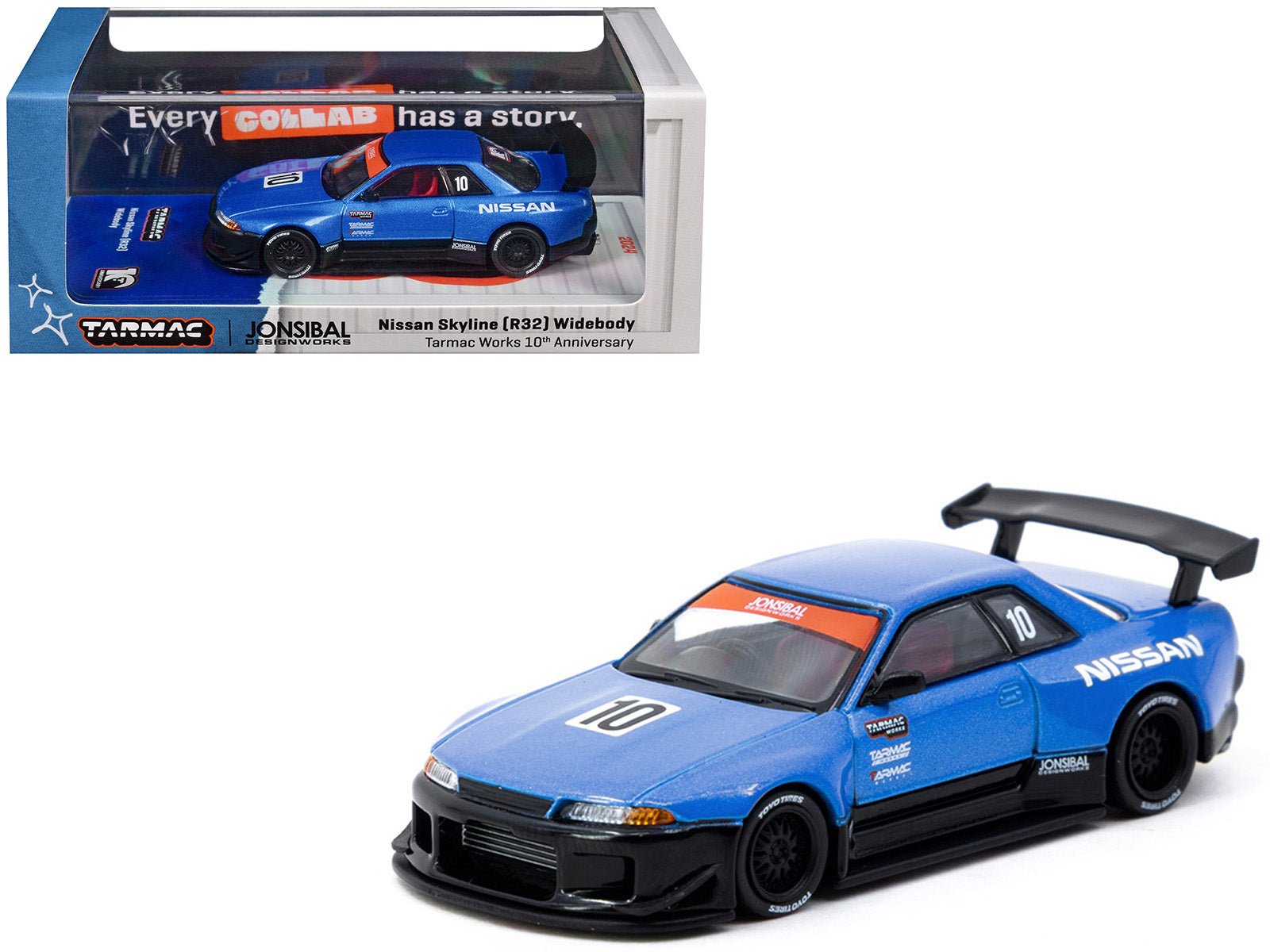 Nissan Skyline (R32) Widebody RHD (Right Hand Drive) 10 "Tarmac Works 10th Anniversary" Blue Metallic "Global64" 1/64 Diecast Model Car by Tarmac Works free shipping USA - Rapid Vehicles