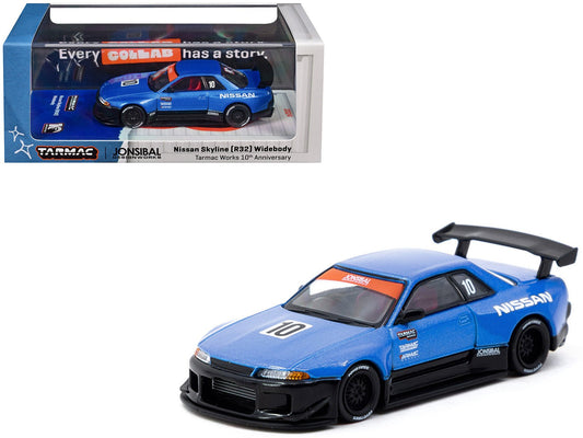 Nissan Skyline (R32) Widebody RHD (Right Hand Drive) 10 "Tarmac Works 10th Anniversary" Blue Metallic "Global64" 1/64 Diecast Model Car by Tarmac Works free shipping USA - Rapid Vehicles