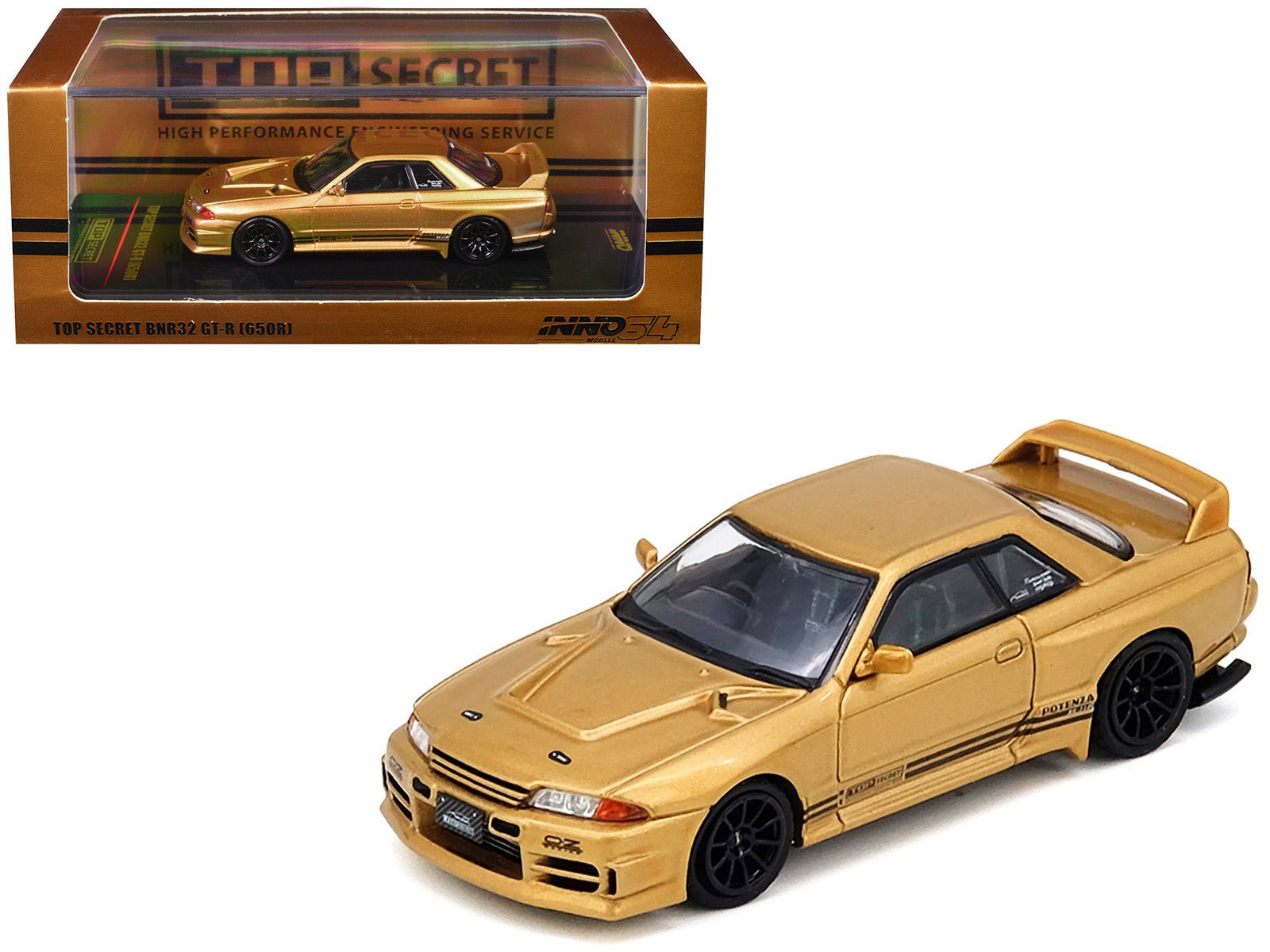 Nissan Skyline "Top Secret" BNR32 GT-R (650R) RHD (Right Hand Drive) Gold Metallic 1/64 Diecast Model Car by Inno Models free shipping USA - Rapid Vehicles
