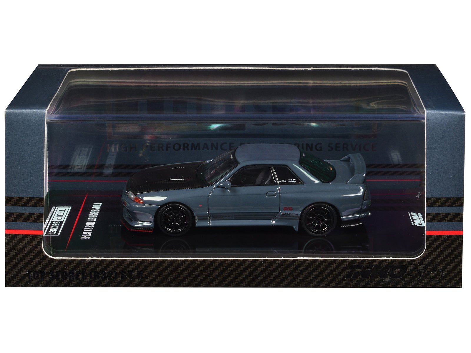 Nissan Skyline "Top Secret" GT - R (R32) RHD (Right Hand Drive) Stealth Gray with Carbon Hood 1/64 Diecast Model Car by Inno Models free shipping USA - Rapid Vehicles
