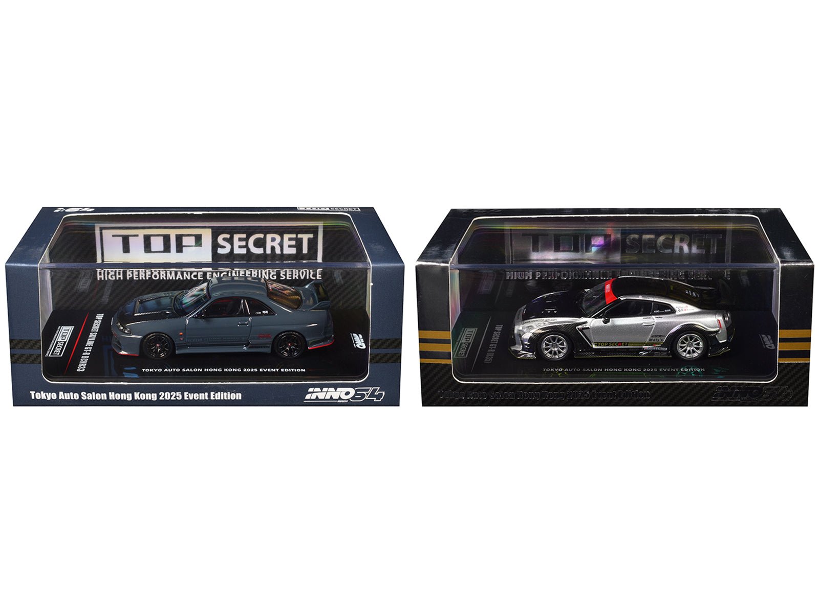 Nissan Top Secret "Tokyo Auto Salon Hong Kong 2025 Event Edition" Set of 2 Pieces 1/64 Diecast Model Car by Inno Models free shipping USA - Rapid Vehicles