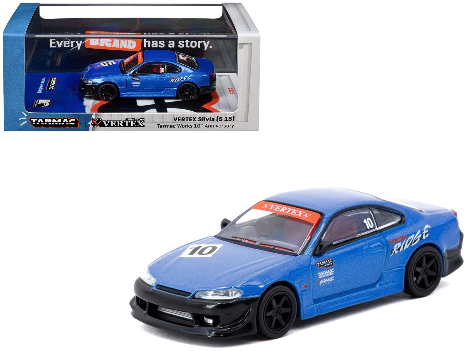 Nissan Vertex Silvia (S15) RHD (Right Hand Drive) 10 "Tarmac Works 10th Anniversary" Blue Metallic "Global64" 1/64 Diecast Model Car by Tarmac Works free shipping USA - Rapid Vehicles