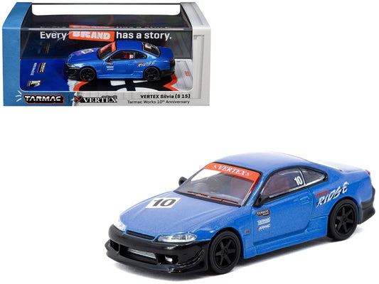 Nissan Vertex Silvia (S15) RHD (Right Hand Drive) 10 "Tarmac Works 10th Anniversary" Blue Metallic "Global64" 1/64 Diecast Model Car by Tarmac Works free shipping USA - Rapid Vehicles
