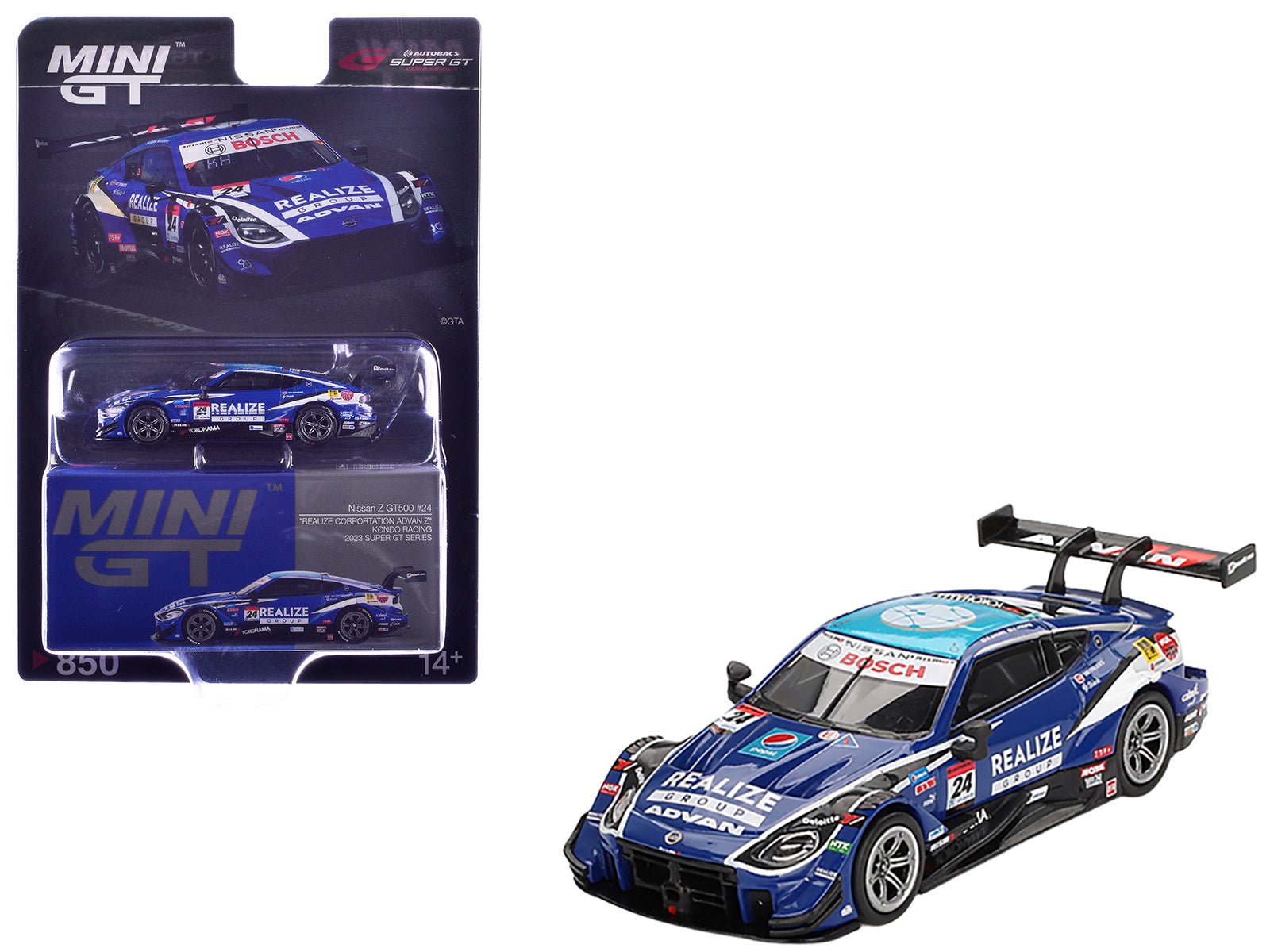 Nissan Z GT500 24 Daiki Sasaki - Kohei Hirate "Kondo Racing - Realize Group" "Super GT Series" (2023) Limited Edition 1/64 Diecast Model Car by Mini GT free shipping USA - Rapid Vehicles