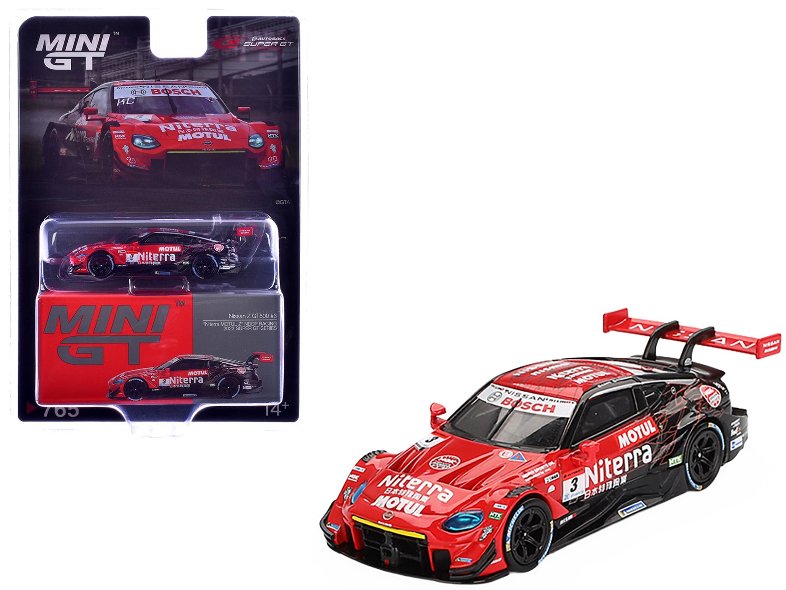 Nissan Z GT500 3 Katsumasa Chiyo - Mitsunori Takaboshi "Niterra MOTUL Z - NDDP Racing" "Super GT Series" (2023) Limited Edition 1/64 Diecast Model Car by Mini GT free shipping USA - Rapid Vehicles