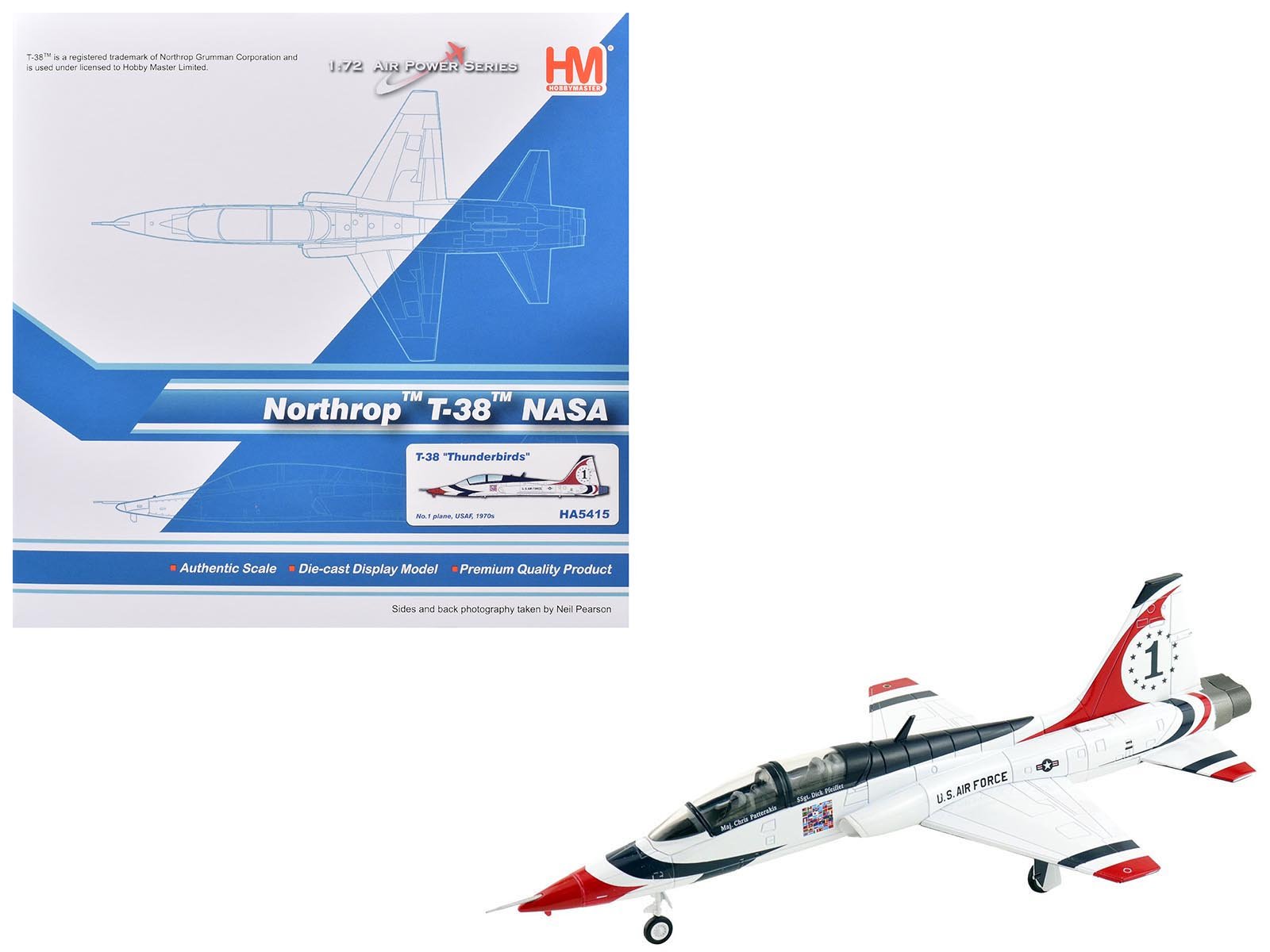 Northrop T - 38 NASA Aircraft "1 Thunderbirds" (1970s) United States Air Force "Air Power Series" 1/72 Diecast Model by Hobby Master free shipping USA - Rapid Vehicles