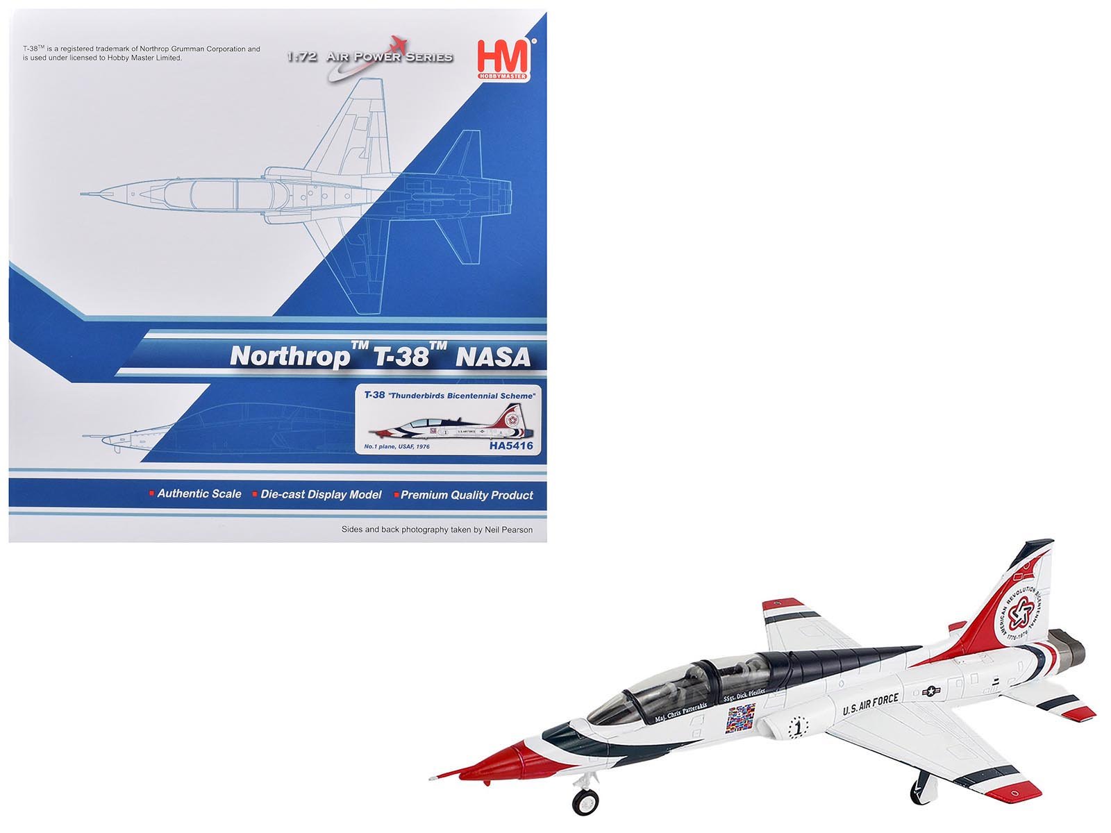 Northrop T-38 NASA Aircraft "1 Thunderbirds Bicentennial Scheme" (1976) United States Air Force "Air Power Series" 1/72 Diecast Model by Hobby Master free shipping USA - Rapid Vehicles