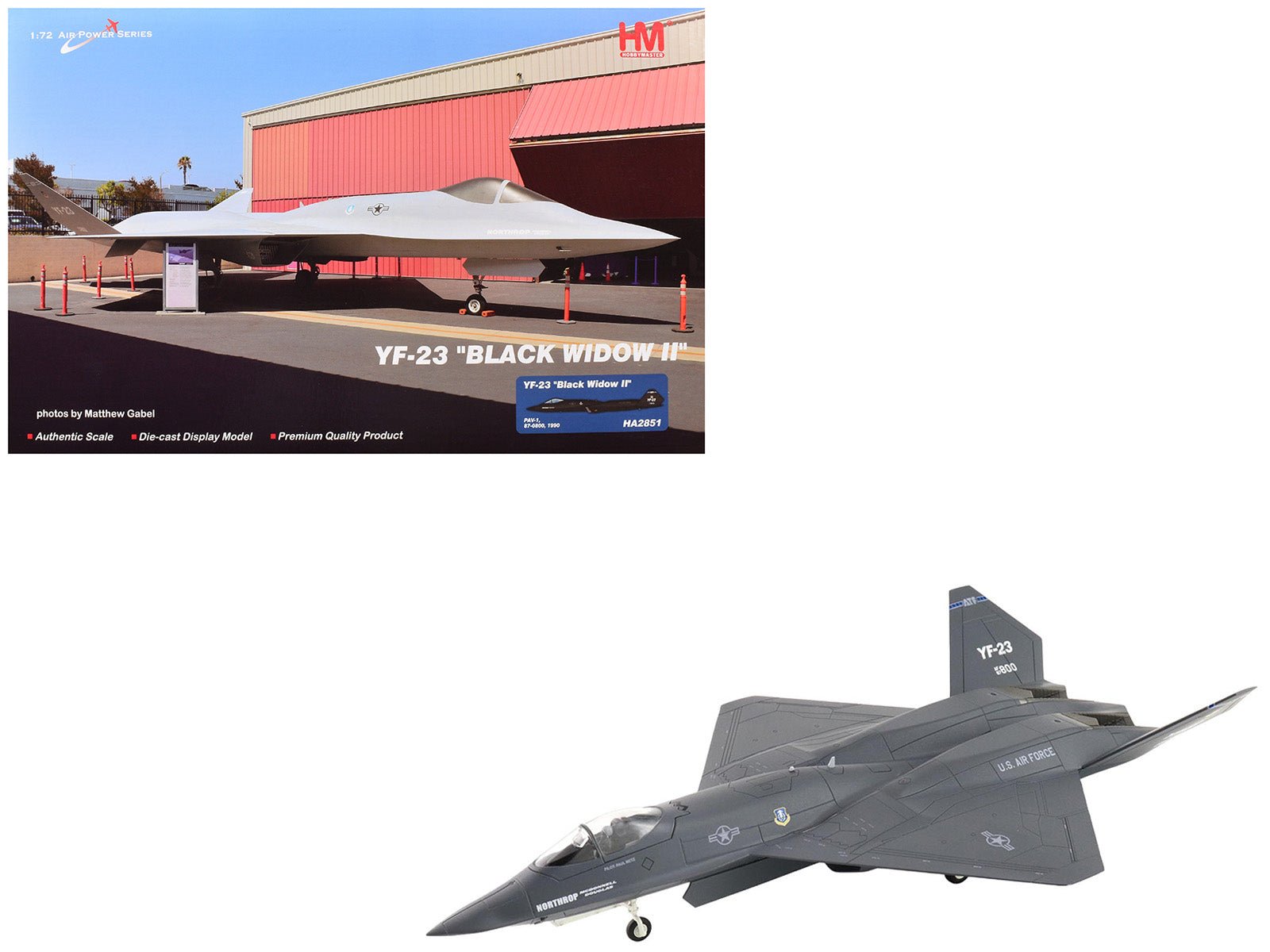Northrop YF - 23 Black Widow II Stealth Fighter Aircraft "87 - 0800 PAV - 1" (1990) United States Air Force "Air Power Series" 1/72 Diecast Model by Hobby Master free shipping USA - Rapid Vehicles