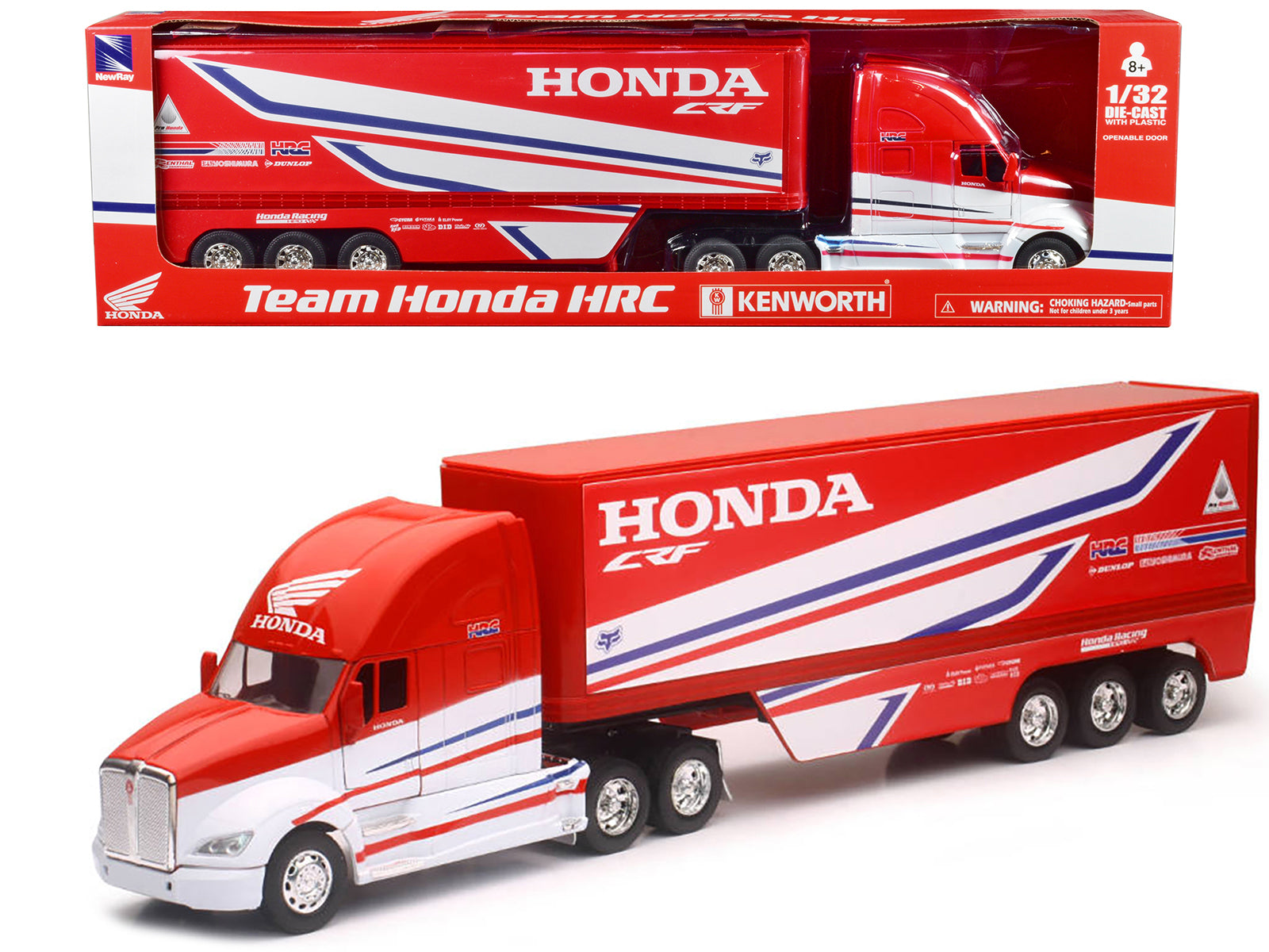 Kenworth Semi-Truck Red and White "Team Honda HRC" 1/32 Diecast Model by New Ray free shipping USA