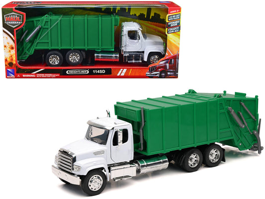Freightliner 114SD Garbage Truck White and Green "Long Haul Trucker" Series 1/32 Diecast Model by New Ray free shipping USA
