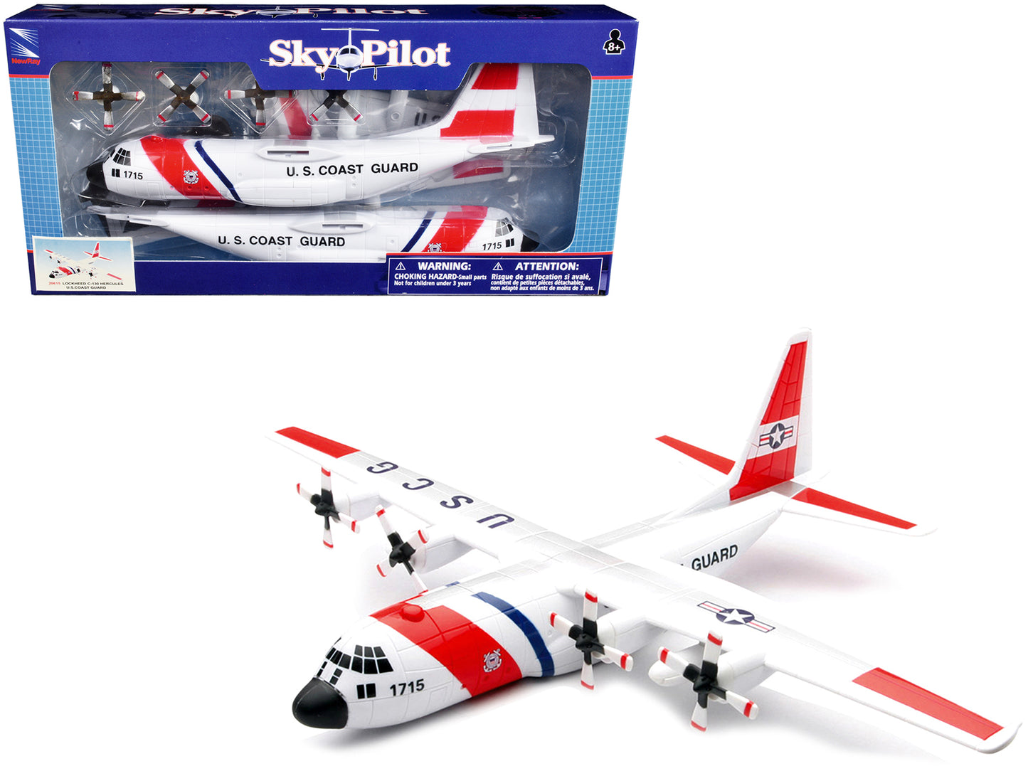 Model Kit Lockheed C-130 Hercules Transport Aircraft White and Red "United States Coast Guard" Snap Together Plastic Model Kit by New Ray - Use code SHOPAPP15 to get 15 percent off