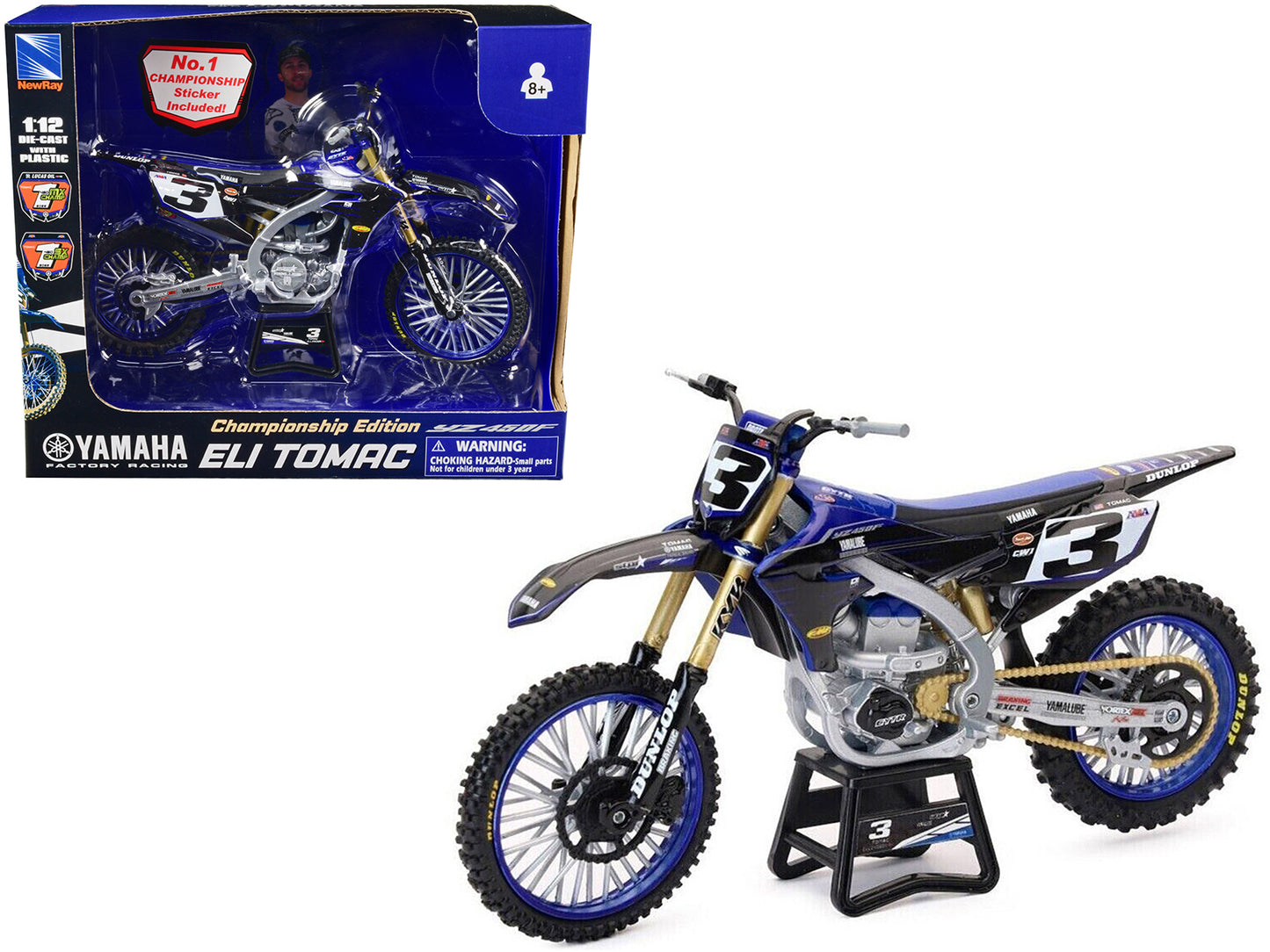 Yamaha YZ450F Championship Edition Motorcycle #3 Eli Tomac "Yamaha Factory Racing" 1/12 Diecast Model by New Ray - Use code SHOPAPP15 to get 15 percent off