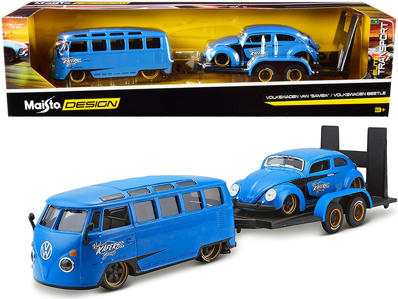 Volkswagen Van Samba with Volkswagen Beetle and Flatbed Trailer - Premium  from Rapidvehicles - Just $88.19! Shop now at Rapidvehicles