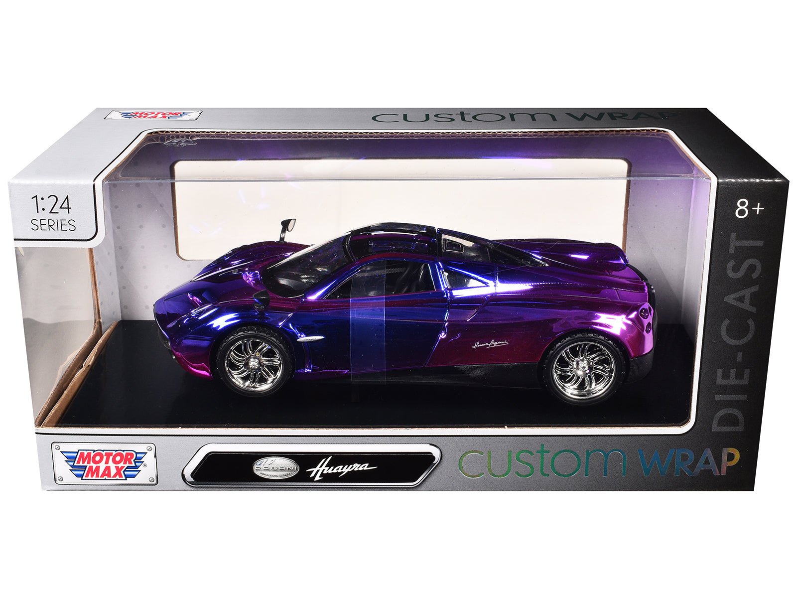 Pagani Huayra Pink and Purple Chrome "Custom Wrap" Series 1/24 Diecast Model Car by Motormax free shipping USA - Rapid Vehicles