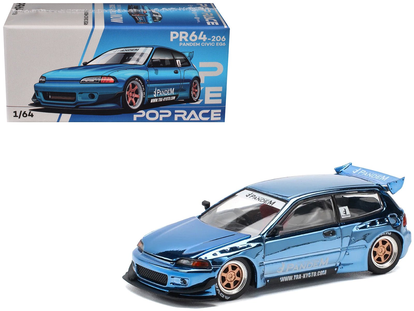 Pandem Civic EG6 RHD (Right Hand Drive) Blue Chrome 1/64 Diecast Model Car by Pop Race free shipping USA - Rapid Vehicles