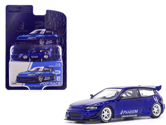 Pandem Civic EG6 RHD (Right Hand Drive) Blue Metallic "Enigma Exclusive Edition" 1/64 Diecast Model Car by Pop Race free shipping USA - Rapid Vehicles