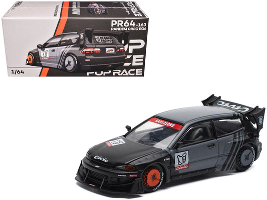 Pandem Civic EG6 RHD (Right Hand Drive) "Kanjozoku" Matt Black and Gray with Graphics 1/64 Diecast Model Car by Pop Race free shipping USA - Rapid Vehicles
