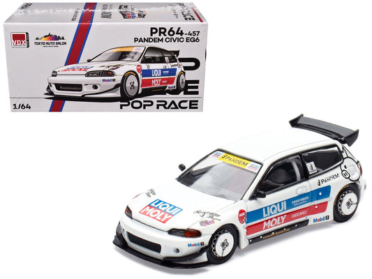 Pandem Civic EG6 RHD (Right Hand Drive) White with Stripes and Graphics "VDX - Tokyo Auto Salon Hong Kong 2025" Special Edition 1/64 Diecast Model Car by Pop Race free shipping USA - Rapid Vehicles