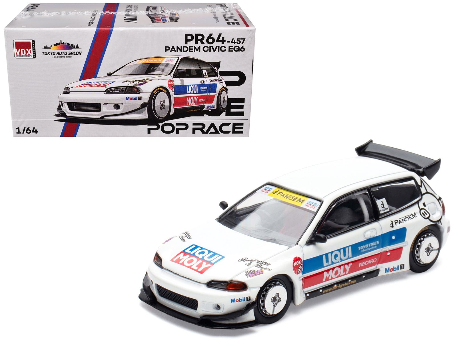 Pandem Civic EG6 RHD (Right Hand Drive) White with Stripes and Graphics "VDX - Tokyo Auto Salon Hong Kong 2025" Special Edition 1/64 Diecast Model Car by Pop Race free shipping USA - Rapid Vehicles