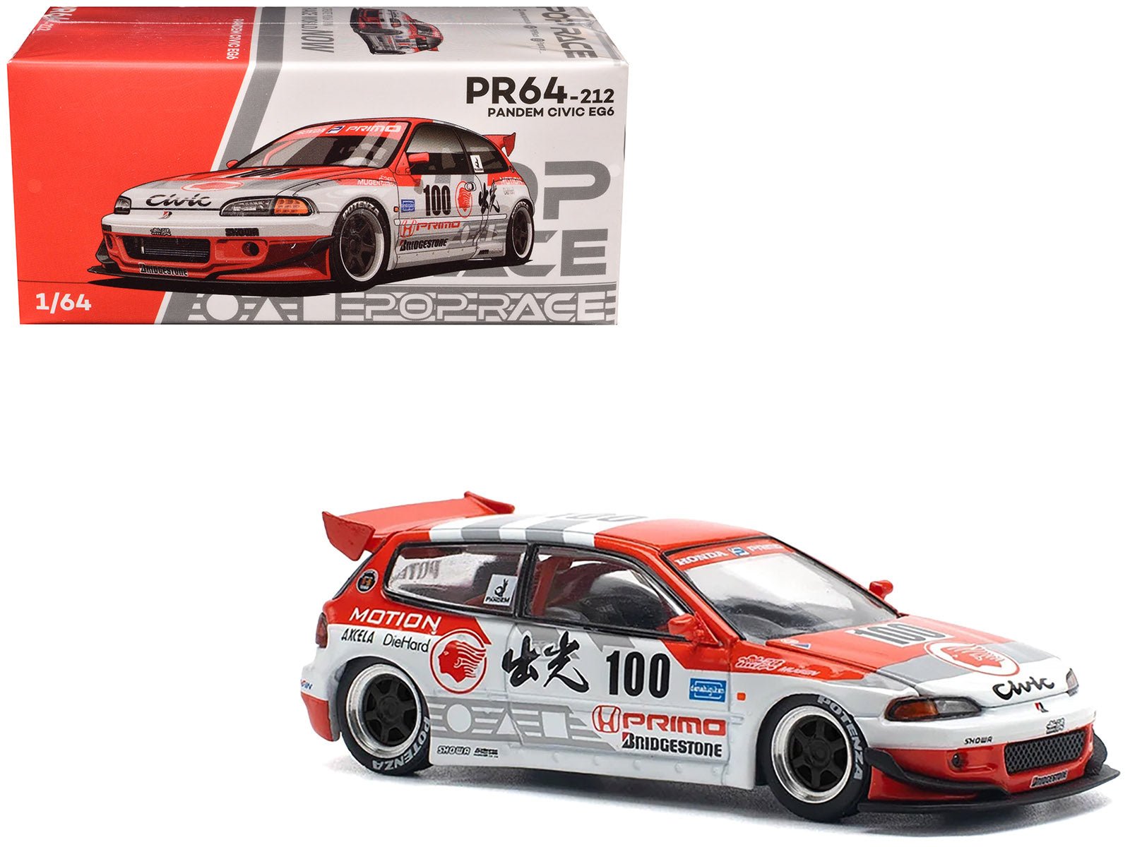 Pandem Civic EG6 V1.5 RHD (Right Hand Drive) 100 "Idemitsu Motion Infinite" White and Red with Graphics 1/64 Diecast Model Car by Pop Race free shipping USA - Rapid Vehicles