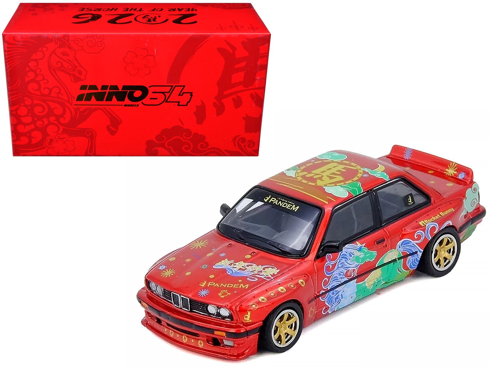 Pandem Rocket Bunny E30 "Year of the Horse - Chinese New Year 2026 Special Edition" Red Metallic with Graphics Limited Edition to 8888 pieces Worldwide 1/64 Diecast Model Car by Inno Models free shipping USA - Rapid Vehicles