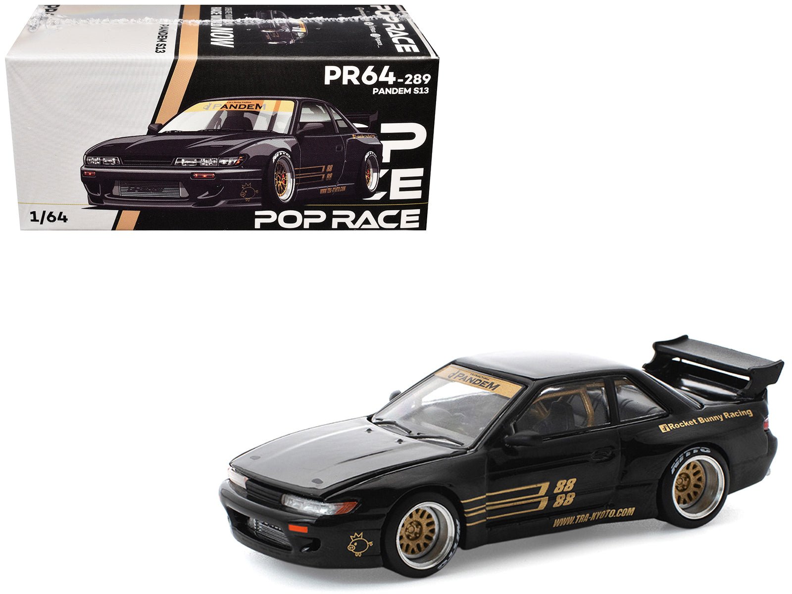 Pandem S13 RHD (Right Hand Drive) Black with Gold Accents 1/64 Diecast Model Car by Pop Race free shipping USA - Rapid Vehicles