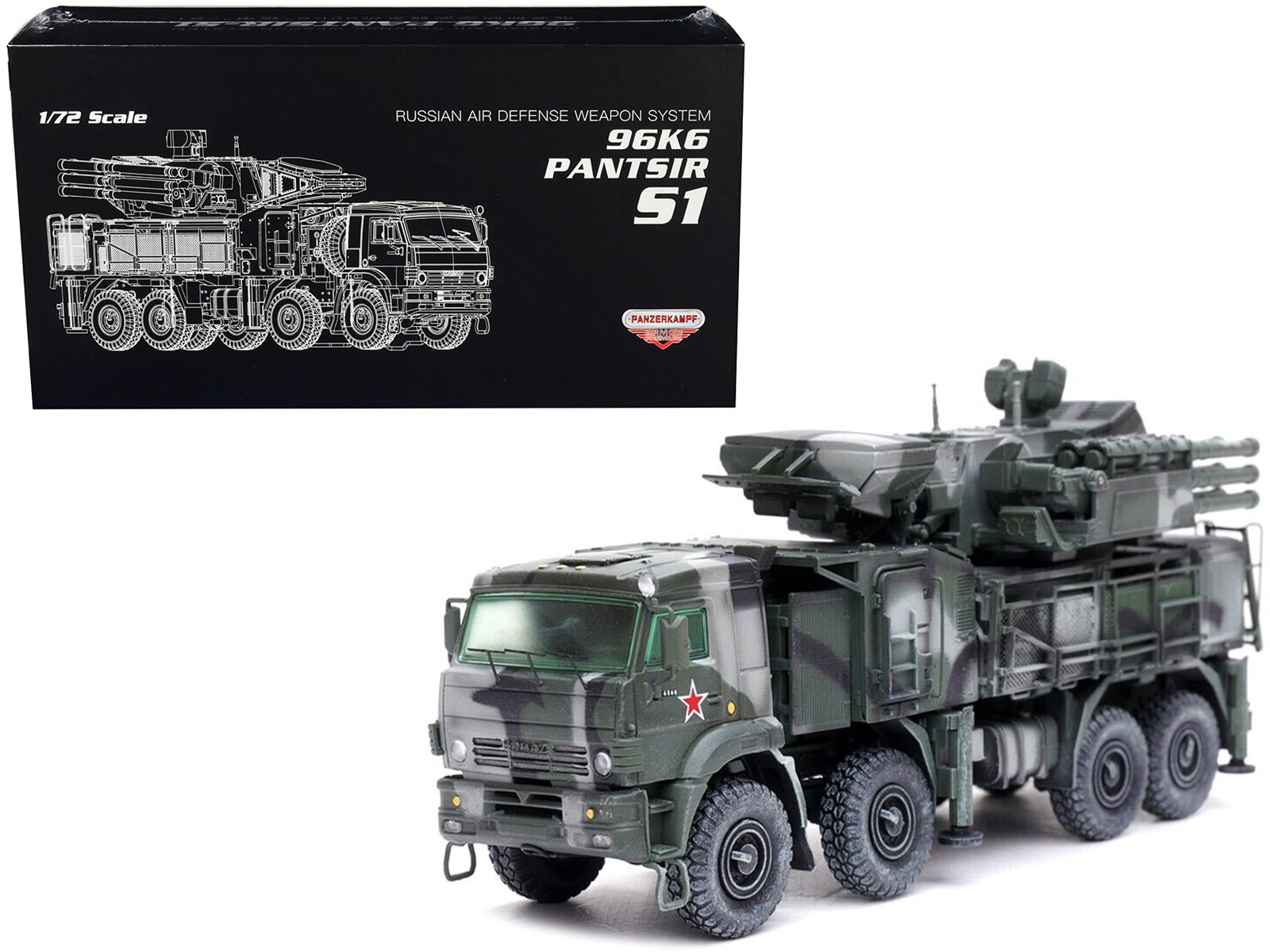 Pantsir S1 96K6 Self - Propelled Air Defense Weapon System Tri - Color Camouflage "Russia's Armed Forces" "Armor Premium" Series 1/72 Diecast Model by Panzerkampf free shipping USA - Rapid Vehicles