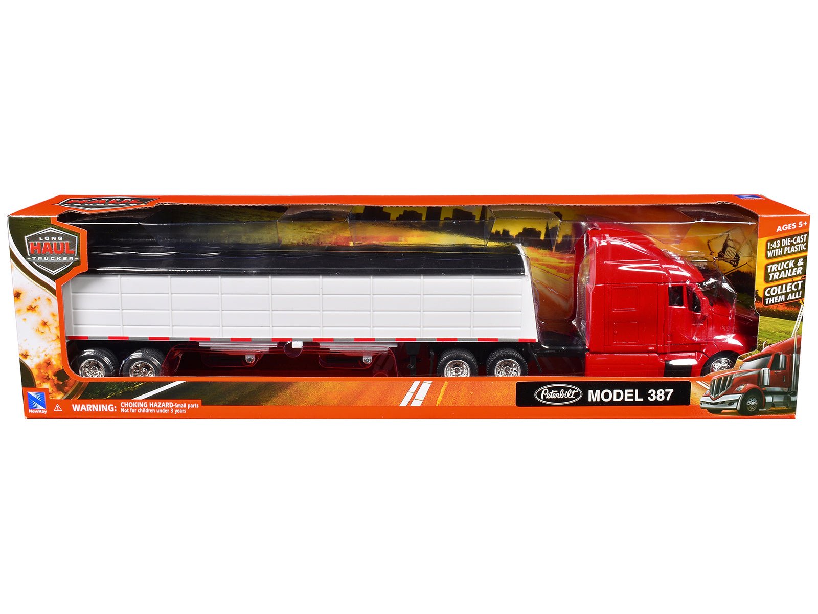 Peterbilt 387 Truck Red with Grain Trailer White "Long Haul Truckers" Series 1/43 Diecast Model by New Ray free shipping USA - Rapid Vehicles