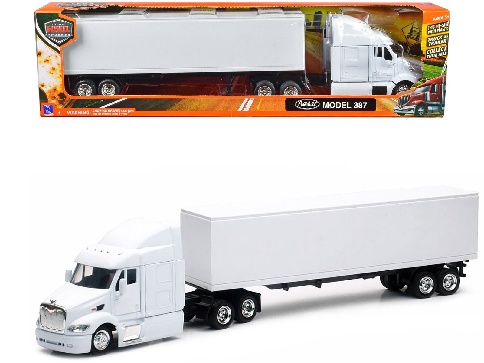 Peterbilt 387 Truck with Dry Goods Trailer White "Long Haul Trucker" Series 1/43 Diecast Model by New Ray free shipping USA - Rapid Vehicles