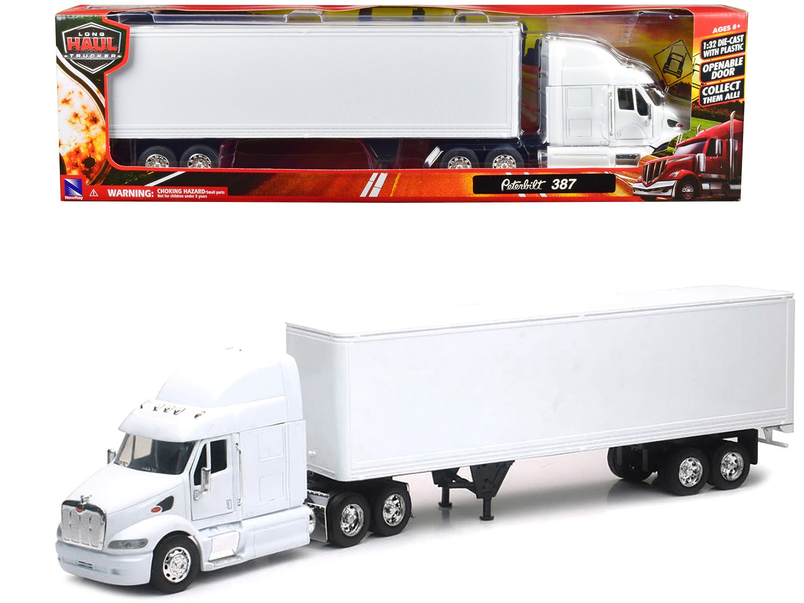Peterbilt 387 Truck with Dry Goods Trailer White "Long Haul Truckers" Series 1/32 Diecast Model by New Ray free shipping USA - Rapid Vehicles