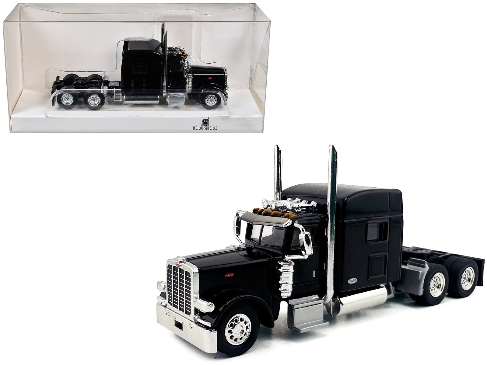 Peterbilt 389 Truck Tractor with Sleeper Cab Black 1/87 (HO) Scale Plastic Model Car by HO Logistics free shipping USA - Rapid Vehicles