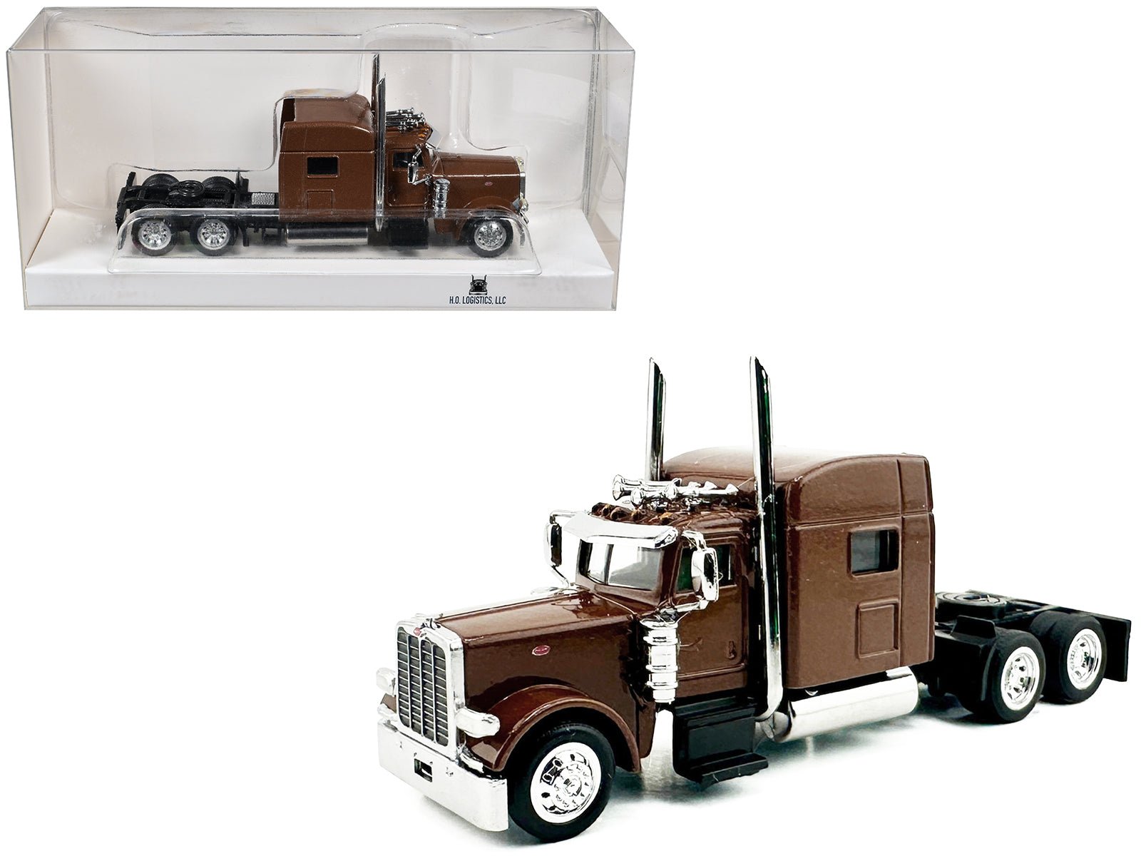 Peterbilt 389 Truck Tractor with Sleeper Cab Brown Metallic 1/87 (HO) Scale Plastic Model Car by HO Logistics free shipping USA - Rapid Vehicles