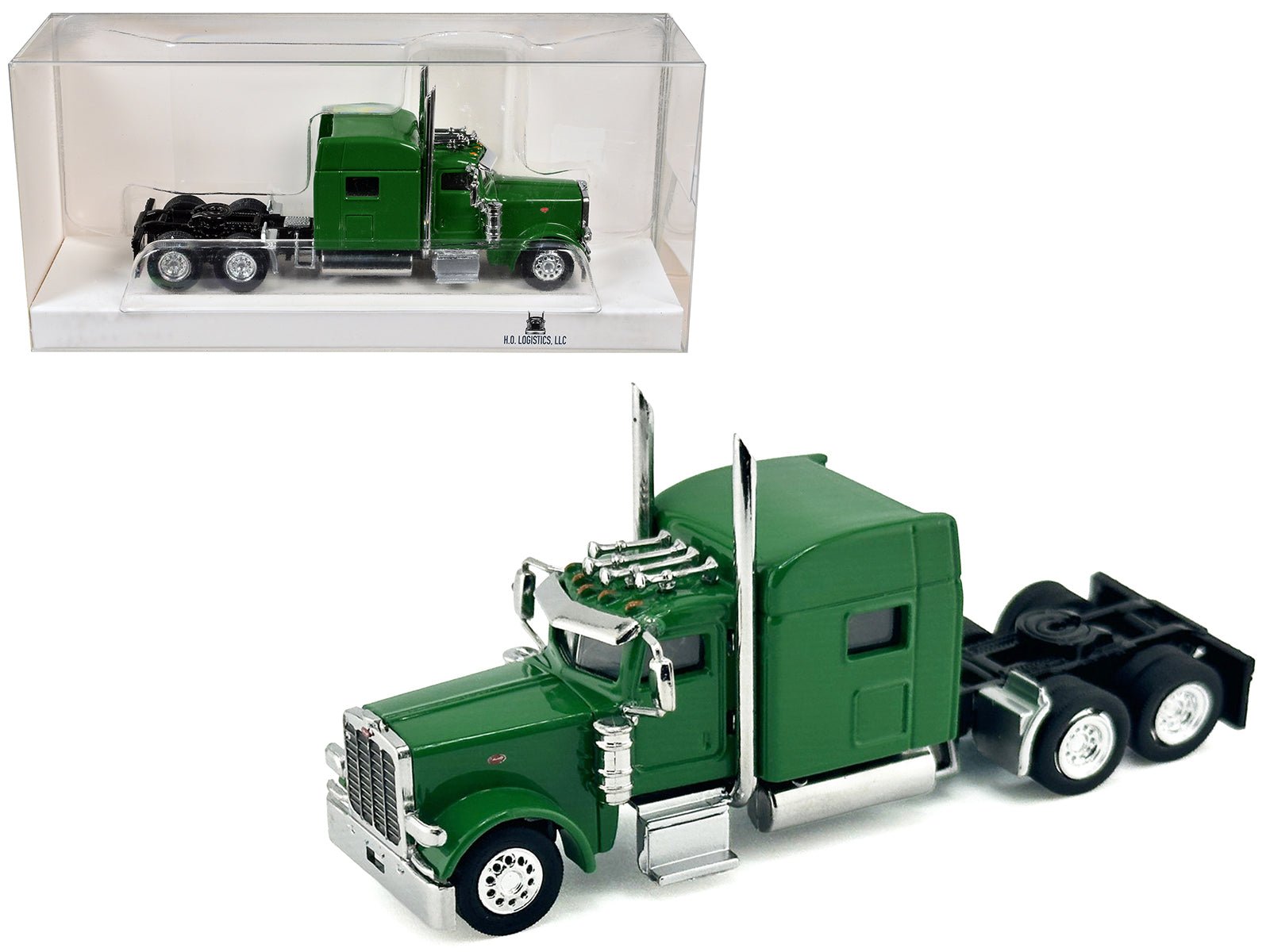 Peterbilt 389 Truck Tractor with Sleeper Cab Green 1/87 (HO) Scale Plastic Model Car by HO Logistics free shipping USA - Rapid Vehicles