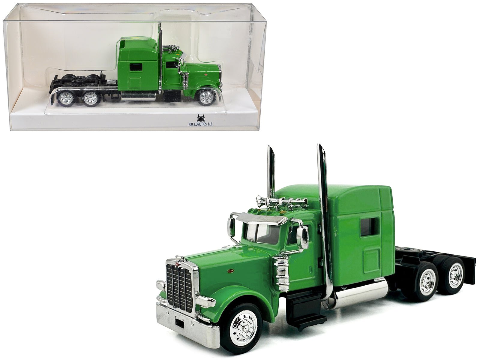Peterbilt 389 Truck Tractor with Sleeper Cab Lime Green 1/87 (HO) Scale Plastic Model Car by HO Logistics free shipping USA - Rapid Vehicles