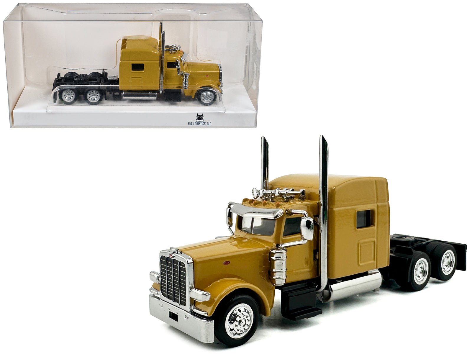 Peterbilt 389 Truck Tractor with Sleeper Cab Yellow 1/87 (HO) Scale Plastic Model Car by HO Logistics free shipping USA - Rapid Vehicles