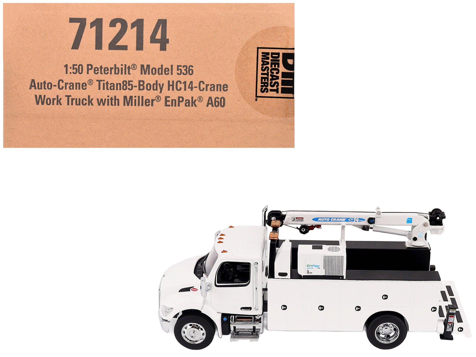 Peterbilt 536 Auto-Crane Titan85-Body HC14-Crane Work Truck with Miller EnPak White "Transport Series" 1/50 Diecast Model by Diecast Masters free shipping USA - Rapid Vehicles