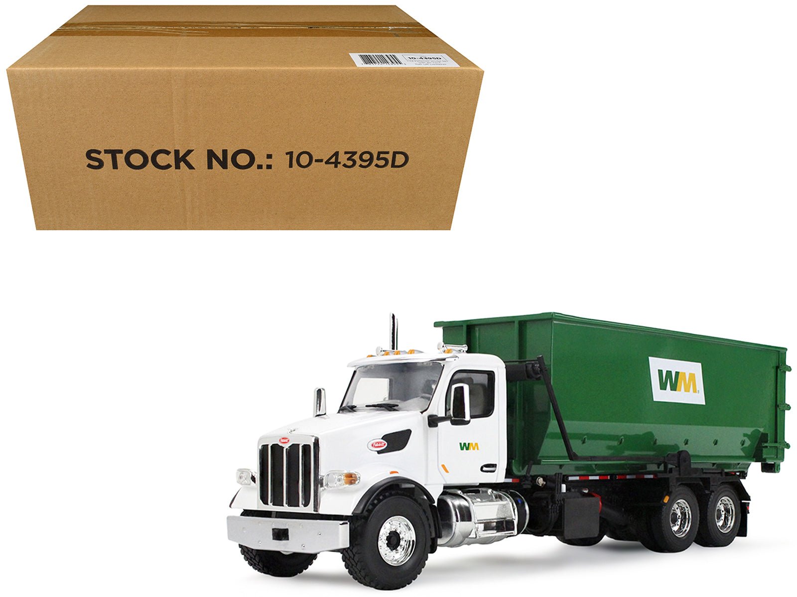 Peterbilt 567 Refuse Garbage Truck with 40 Yard Roll - Off Container "Waste Management" White and Green 1/34 Diecast Model by First Gear free shipping USA - Rapid Vehicles